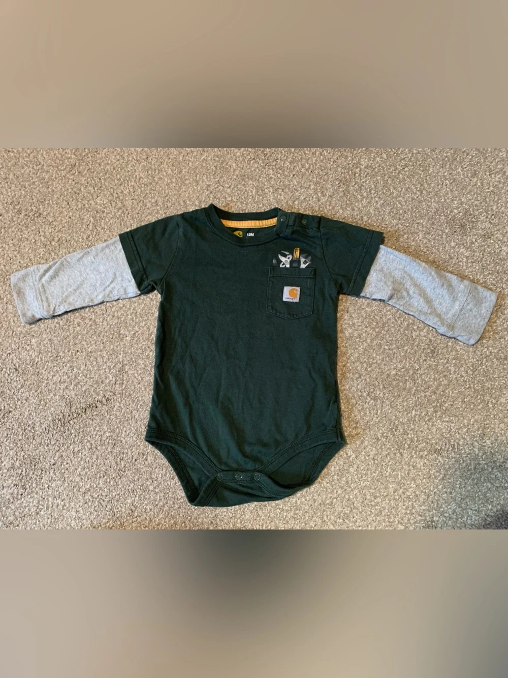 Carhartt Dark Green Body Suit with Tools 12 Months